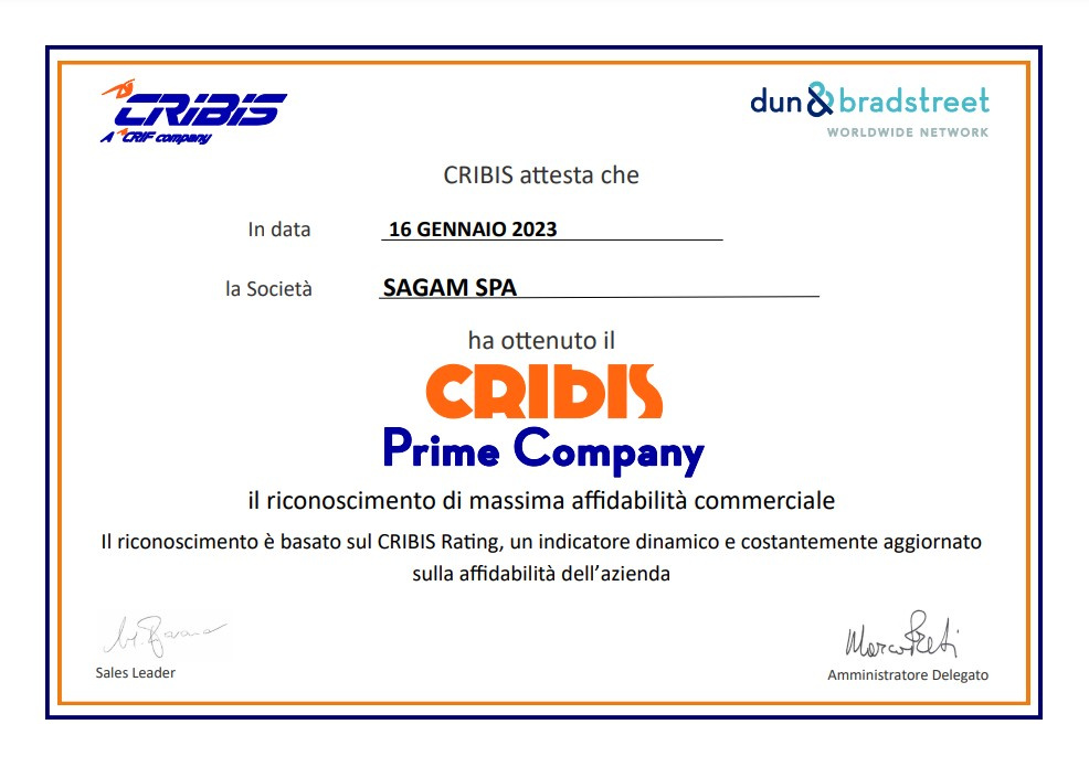 Sagam è stata premiata con il CRIBIS Prime Company