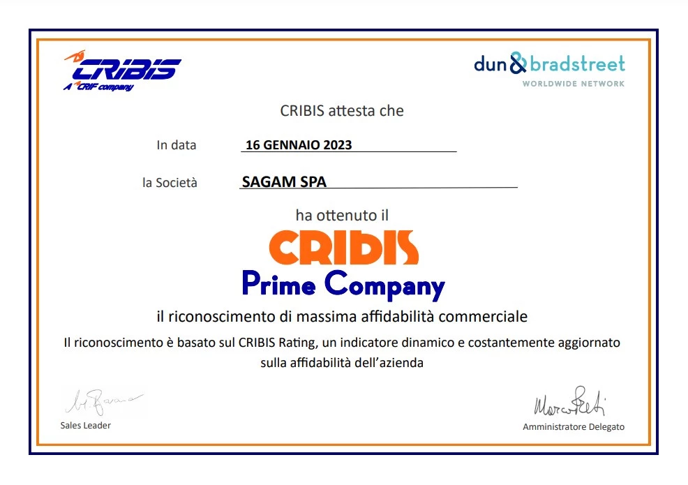 Sagam E Stata Premiata Con Il Cribis Prime Company 406 L 1200